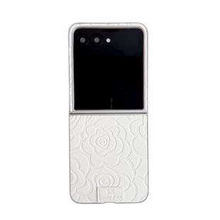 For Motorola Razr 50 / 50 Ultra Camellia Plaid Fabric DIY PC Phone Case(White)