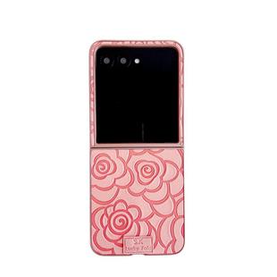 For Motorola Razr 50 / 50 Ultra Camellia Plaid Fabric DIY PC Phone Case(Pink)
