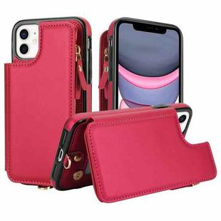 For iPhone 11 Pro Max Double Flap Zipper RFID Leather Phone Case with Short Lanyard(Red)