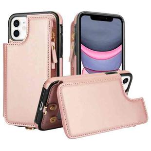 For iPhone 11 Pro Max Double Flap Zipper RFID Leather Phone Case with Short Lanyard(Rose Gold)