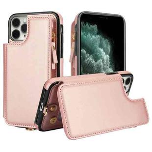 For iPhone 11 Pro Double Flap Zipper RFID Leather Phone Case with Short Lanyard(Rose Gold)