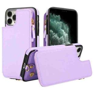 For iPhone 11 Pro Double Flap Zipper RFID Leather Phone Case with Short Lanyard(Light Purple)