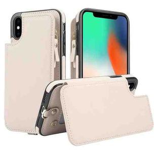 For iPhone X / XS Double Flap Zipper RFID Leather Phone Case with Short Lanyard(White)