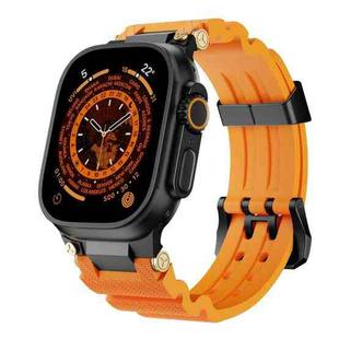 For Apple Watch 46mm / 49mm / 45mm / 44mm Cool Dual-Row Holes Silicone Watch Band(Orange Black)