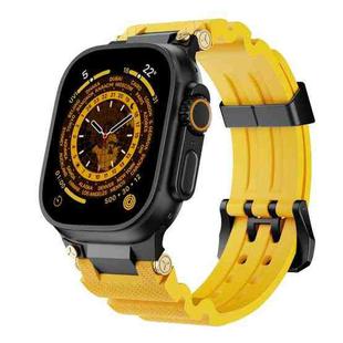 For Apple Watch 46mm / 49mm / 45mm / 44mm Cool Dual-Row Holes Silicone Watch Band(Yellow Black)