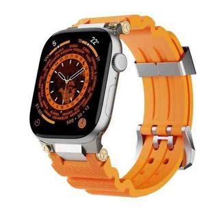 For Apple Watch 42mm / 41mm / 40mm / 38mm Cool Dual-Row Holes Silicone Watch Band(Orange Silver)