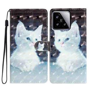 For Xiaomi 15 3D Pattern Leather Phone Case(White Cat)