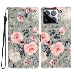 For Xiaomi 15 Pro 3D Pattern Leather Phone Case(Gray Base Flower)