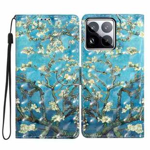 For Xiaomi 15 Pro 3D Pattern Leather Phone Case(Blue Base Apricot Flower)