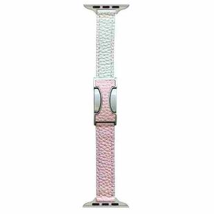 For Apple Watch 46mm / 49mm / 45mm / 44mm 14mm Magnetic Buckle Litchi Leather Watch Band(Pink Beige)