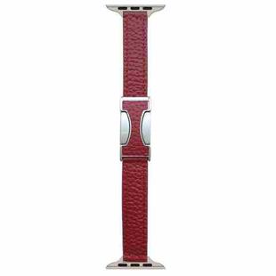 For Apple Watch 46mm / 49mm / 45mm / 44mm 14mm Magnetic Buckle Litchi Leather Watch Band(Wine Red)