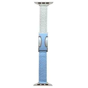 For Apple Watch 46mm / 49mm / 45mm / 44mm 14mm Magnetic Buckle Litchi Leather Watch Band(Blue Beige)