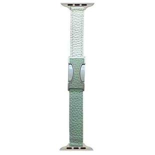 For Apple Watch 46mm / 49mm / 45mm / 44mm 14mm Magnetic Buckle Litchi Leather Watch Band(Green Beige)