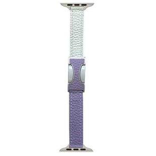 For Apple Watch 46mm / 49mm / 45mm / 44mm 14mm Magnetic Buckle Litchi Leather Watch Band(Purple Beige)