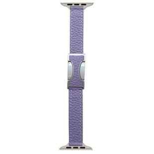 For Apple Watch 46mm / 49mm / 45mm / 44mm 14mm Magnetic Buckle Litchi Leather Watch Band(Purple)