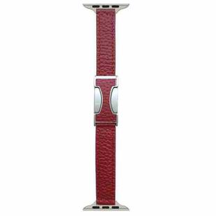 For Apple Watch 42mm / 41mm / 40mm / 38mm 14mm Magnetic Buckle Litchi Leather Watch Band(Wine Red)