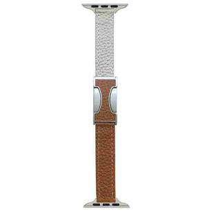 For Apple Watch 42mm / 41mm / 40mm / 38mm 14mm Magnetic Buckle Litchi Leather Watch Band(Brown Light Grey)