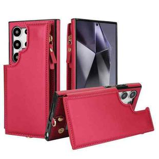 For Samsung Galaxy S24 Ultra 5G Double Flap Zipper RFID Leather Phone Case with Short Lanyard(Red)