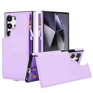 For Samsung Galaxy S24 Ultra 5G Double Flap Zipper RFID Leather Phone Case with Short Lanyard(Light Purple)