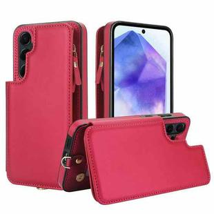 For Samsung Galaxy S24+ 5G Double Flap Zipper RFID Leather Phone Case with Short Lanyard(Red)
