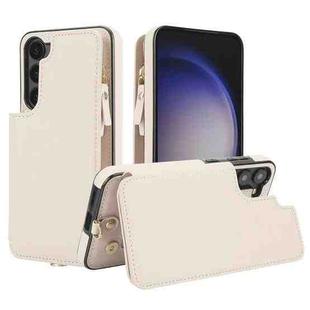 For Samsung Galaxy S23+ 5G Double Flap Zipper RFID Leather Phone Case with Short Lanyard(White)