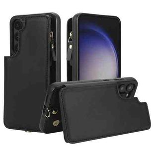 For Samsung Galaxy S23+ 5G Double Flap Zipper RFID Leather Phone Case with Short Lanyard(Black)