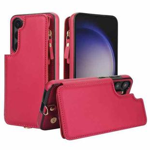 For Samsung Galaxy S23+ 5G Double Flap Zipper RFID Leather Phone Case with Short Lanyard(Red)
