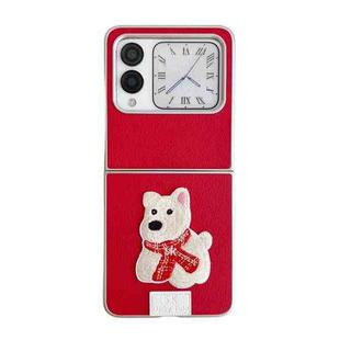 For Huawei nova Flip Skin Fee Litchi Pattern Scarf Embroidered Dog Phone Case(Red)