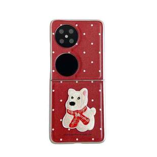 For Huawei P50 Pocket / Pocket 2 Skin Fee Litchi Pattern Scarf Embroidered Dog Phone Case(Red Polka Dots)