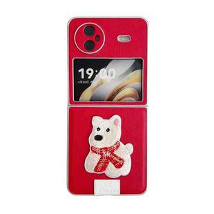 For vivo X Flip Skin Fee Litchi Pattern Scarf Embroidered Dog Phone Case(Red)