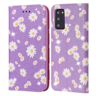 For Samsung Galaxy Note20 Glittering Daisy Magnetic Horizontal Flip Leather Case with Holder & Card Slots & Photo Frame(Purple)