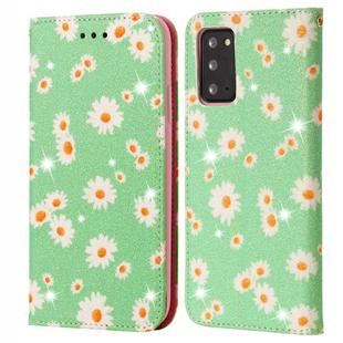 For Samsung Galaxy Note20 Glittering Daisy Magnetic Horizontal Flip Leather Case with Holder & Card Slots & Photo Frame(Green)