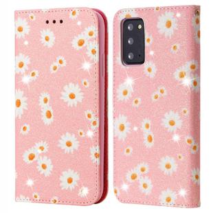 For Samsung Galaxy Note20 Glittering Daisy Magnetic Horizontal Flip Leather Case with Holder & Card Slots & Photo Frame(Pink)