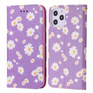 For iPhone 12 Pro Max Glittering Daisy Magnetic Horizontal Flip Leather Case with Holder & Card Slots & Photo Frame(Purple)