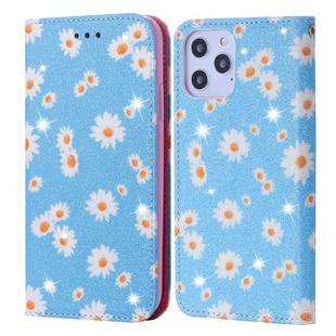 For iPhone 12 Pro Max Glittering Daisy Magnetic Horizontal Flip Leather Case with Holder & Card Slots & Photo Frame(Blue)