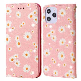 For iPhone 12 Pro Max Glittering Daisy Magnetic Horizontal Flip Leather Case with Holder & Card Slots & Photo Frame(Pink)