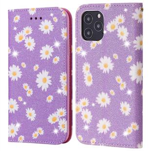 For iPhone 12 / 12 Pro Glittering Daisy Magnetic Horizontal Flip Leather Case with Holder & Card Slots & Photo Frame(Purple)