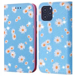For iPhone 12 / 12 Pro Glittering Daisy Magnetic Horizontal Flip Leather Case with Holder & Card Slots & Photo Frame(Blue)