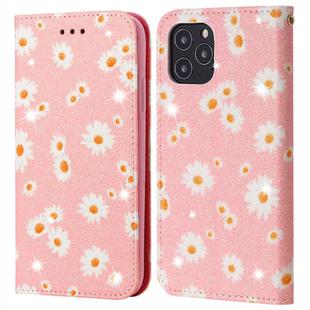 For iPhone 12 / 12 Pro Glittering Daisy Magnetic Horizontal Flip Leather Case with Holder & Card Slots & Photo Frame(Pink)