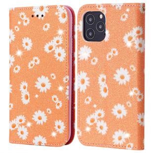 For iPhone 12 / 12 Pro Glittering Daisy Magnetic Horizontal Flip Leather Case with Holder & Card Slots & Photo Frame(Orange)