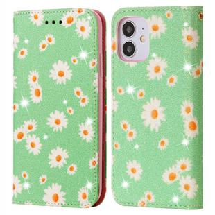 For iPhone 12 mini Glittering Daisy Magnetic Horizontal Flip Leather Case with Holder & Card Slots & Photo Frame(Green)