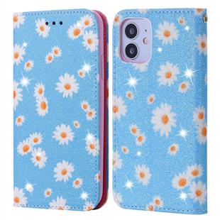 For iPhone 12 mini Glittering Daisy Magnetic Horizontal Flip Leather Case with Holder & Card Slots & Photo Frame(Blue)