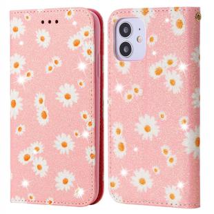 For iPhone 12 mini Glittering Daisy Magnetic Horizontal Flip Leather Case with Holder & Card Slots & Photo Frame(Pink)