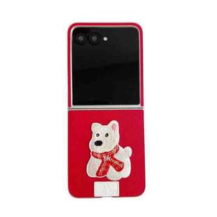 For Motorola Razr 40 Ultra Skin Fee Litchi Pattern Scarf Embroidered Dog Phone Case(Red)