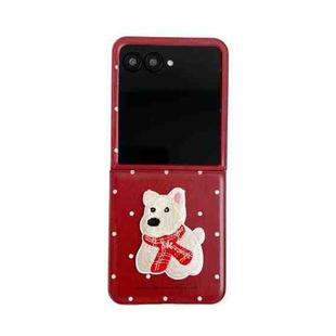 For Motorola Razr 40 Ultra Skin Fee Litchi Pattern Scarf Embroidered Dog Phone Case(Red Polka Dots)