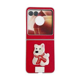 For Motorola Razr 50 Skin Fee Litchi Pattern Scarf Embroidered Dog Phone Case(Red)