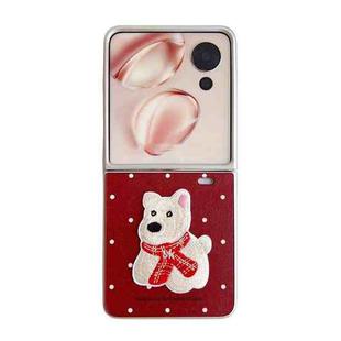 For Honor Magic V Flip Skin Fee Litchi Pattern Scarf Embroidered Dog Phone Case(Red Polka Dots)