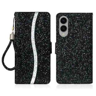 For Samsung Galaxy S25 Edge 5G Glitter Powder Filp Leather Phone Case(Black)