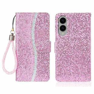 For Samsung Galaxy S25 Edge 5G Glitter Powder Filp Leather Phone Case(Pink)