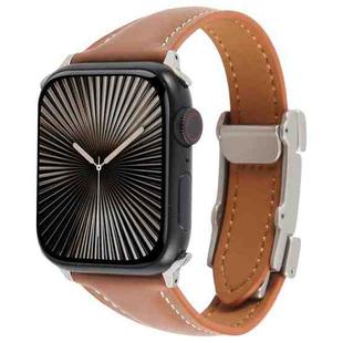 For Apple Watch 46mm / 49mm / 45mm / 44mm Slim Magnetic Buckle Genuine Leather Watch Band(Brown)